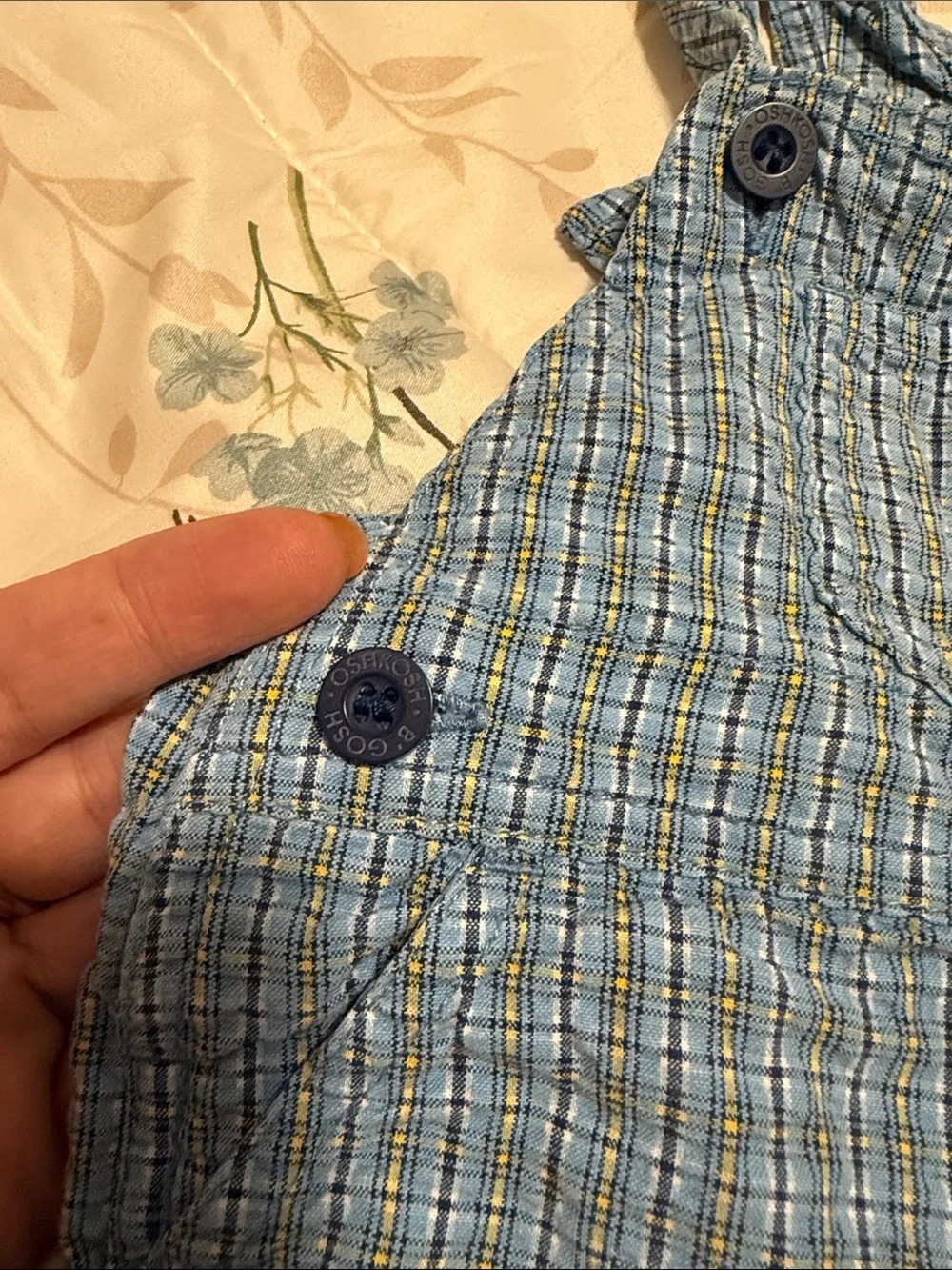 OshKosh B'gosh Blue dungarees cotton Plaid Overalls with Yellow Patch size 12M